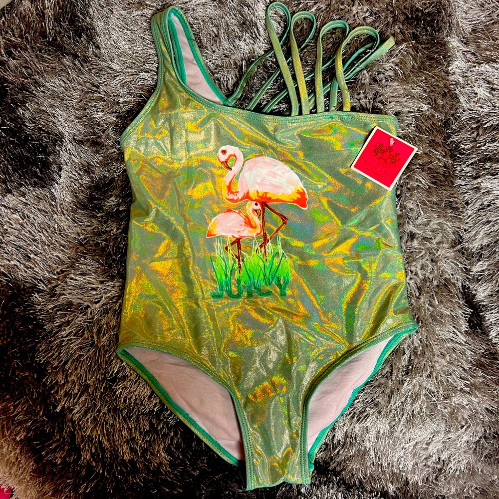 Juicy Couture Flamingo Swimsuit iridescent shiny